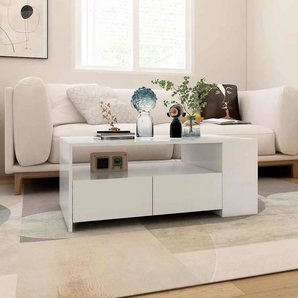 White Coffee Table with Storage Drawers