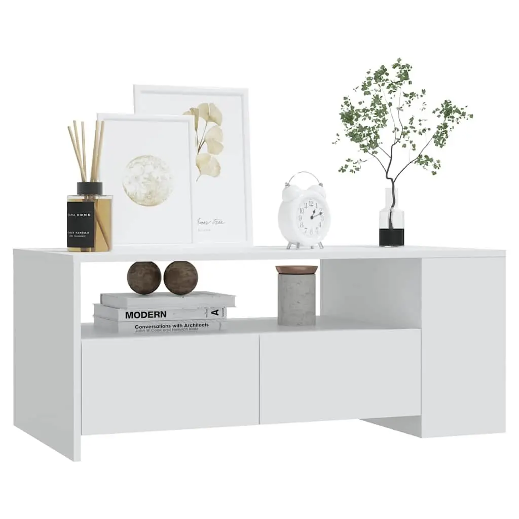 White Coffee Table with Storage Drawers