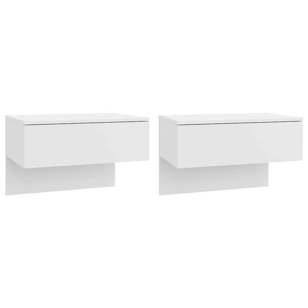 Set of 2 White Wall-Mounted Bedside Cabinets