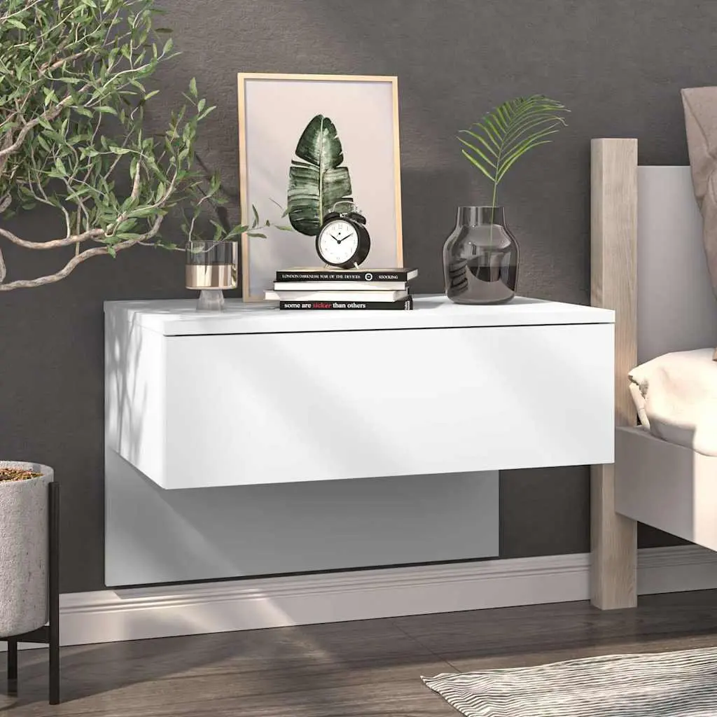 Set of 2 White Wall-Mounted Bedside Cabinets
