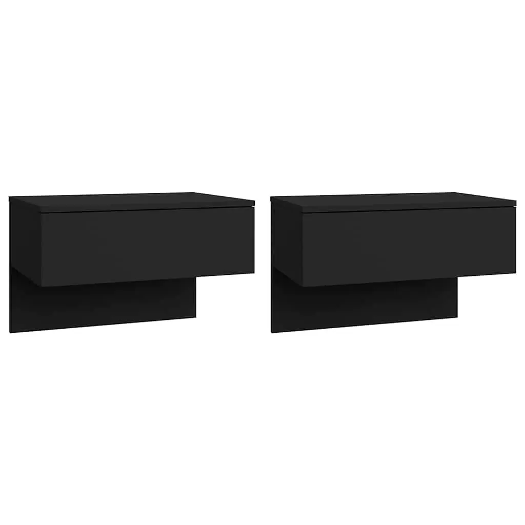 Bedside Cabinets Engineered Wood Black Wall-mounted Floating Storage Shelves Set of 2