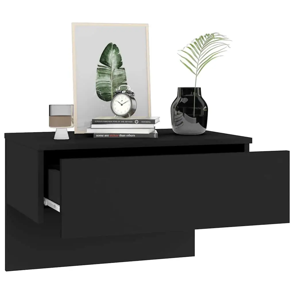 Bedside Cabinets Engineered Wood Black Wall-mounted Floating Storage Shelves Set of 2
