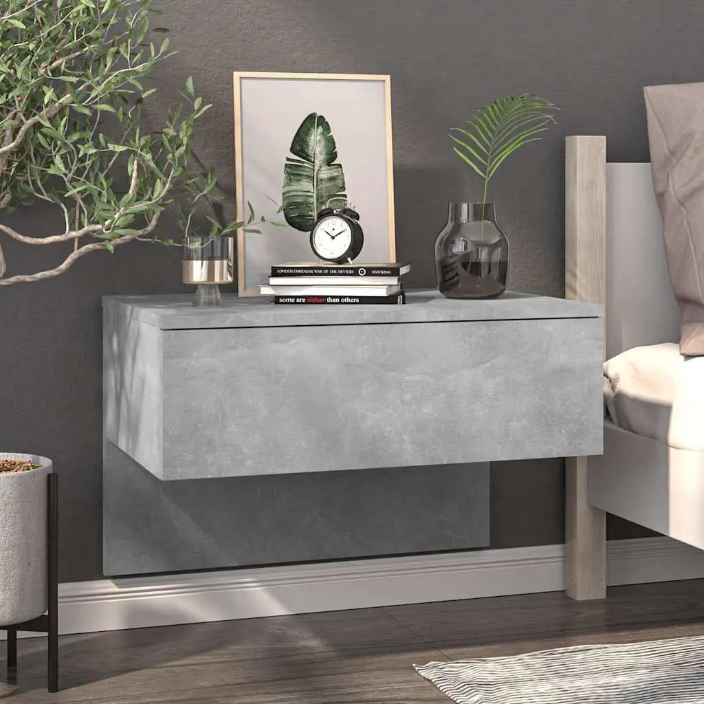 Floating Bedside Cabinets Set of 2 in Grey Engineered Wood