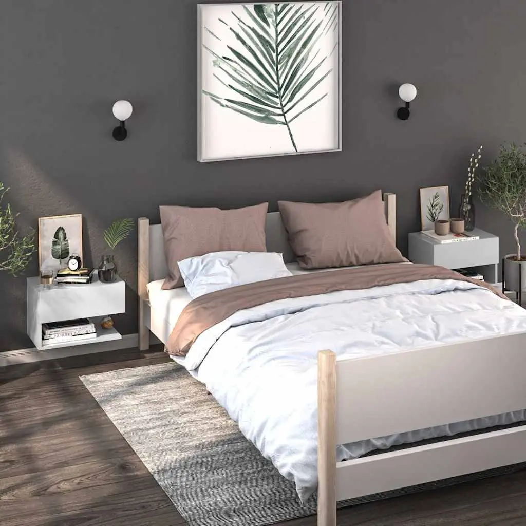 Wall-mounted Bedside Cabinet White Floating Storage Unit Bedroom Organiser