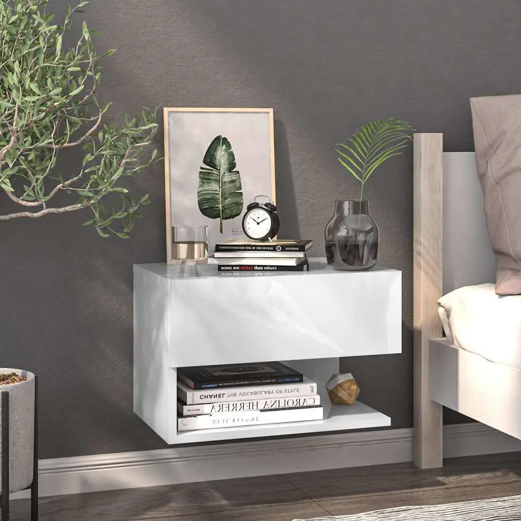 Wall-Mounted Bedside Cabinet White Storage Unit
