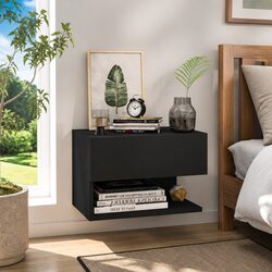 Floating Black Bedside Cabinet for Stylish Storage