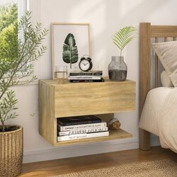 Stylish Brown Wall-Mounted Bedside Cabinet with Floating Design