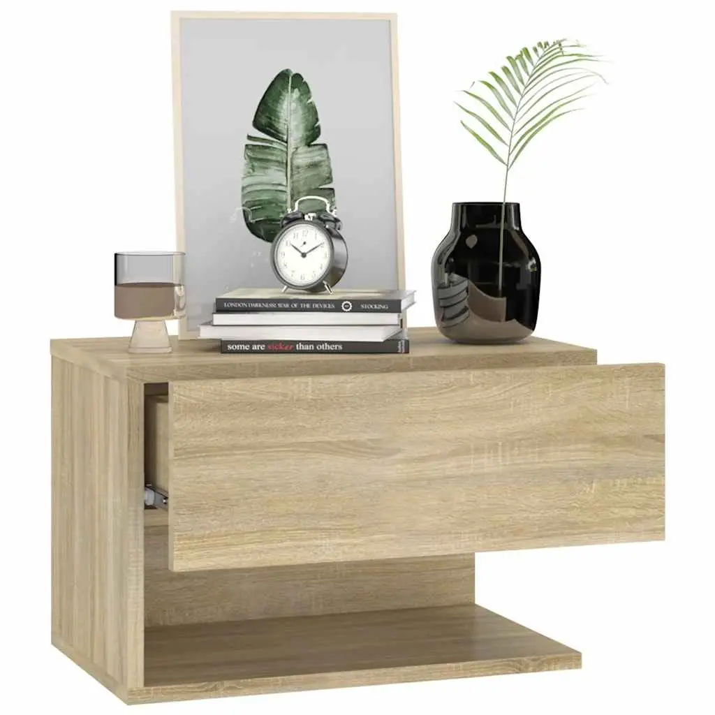 Wall-mounted Bedside Cabinet Brown Storage Floating Shelf Bedroom Nightstand