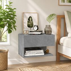 Grey Floating Wall-mounted Bedside Cabinet for Storage