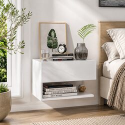 High Gloss White Floating Bedside Cabinet for Modern Homes