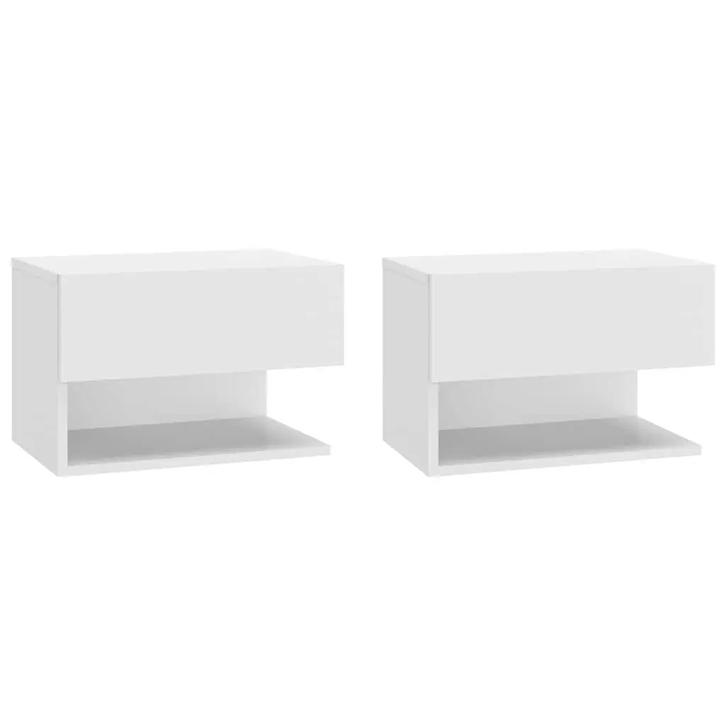 High Gloss White Floating Bedside Cabinets Set of 2
