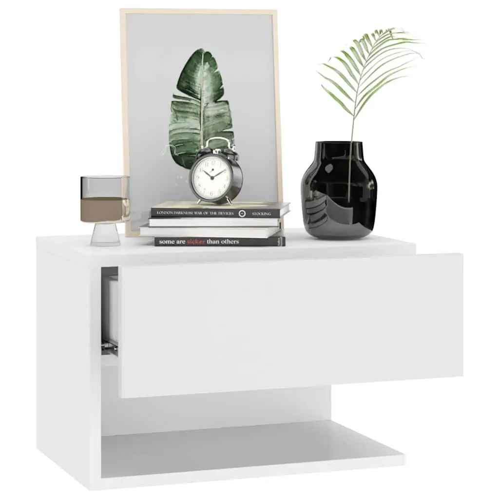 High Gloss White Floating Bedside Cabinets Set of 2