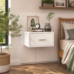 Floating White Bedside Cabinet with Spacious Drawer