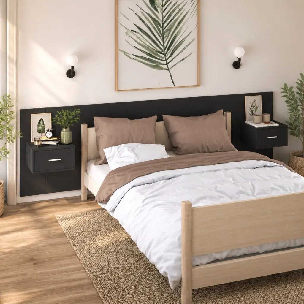Black Floating Bedside Cabinets, 2 pcs