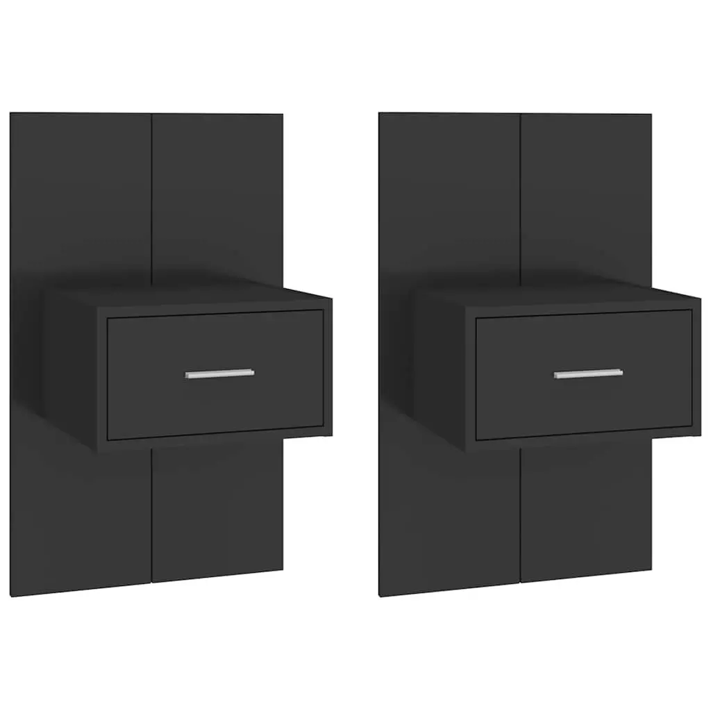 Black Floating Bedside Cabinets, 2 pcs