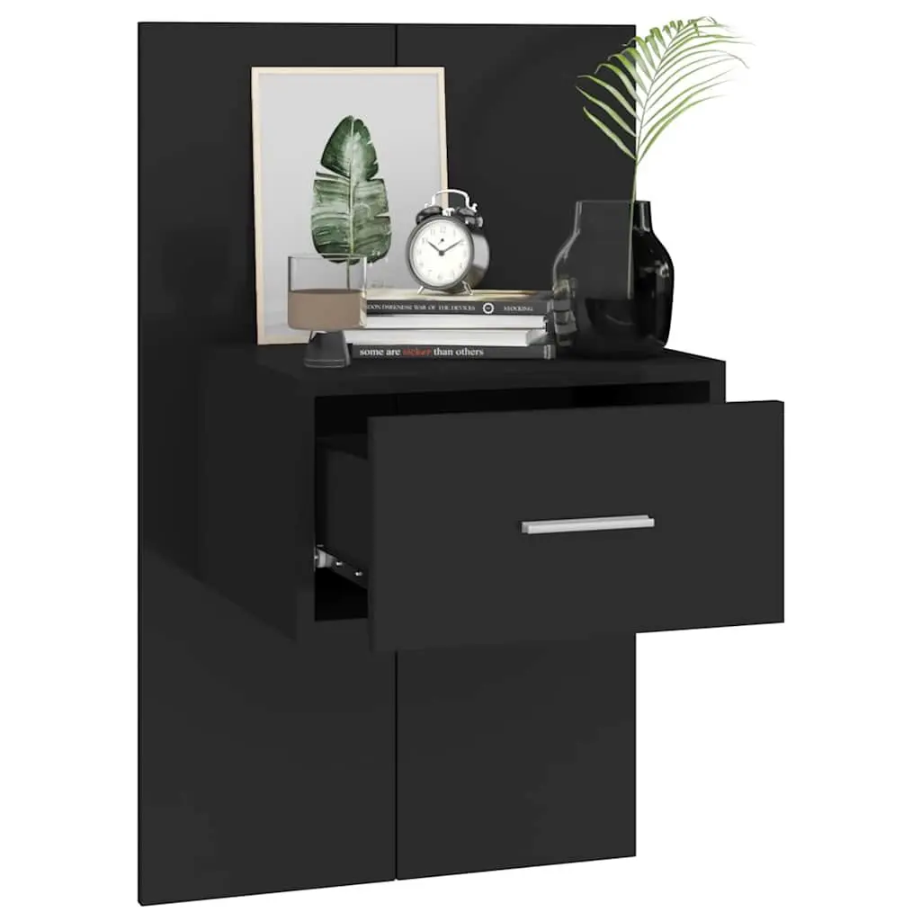 Black Floating Bedside Cabinets, 2 pcs