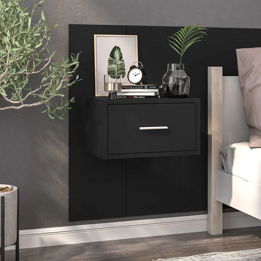 Black Floating Bedside Cabinets, 2 pcs