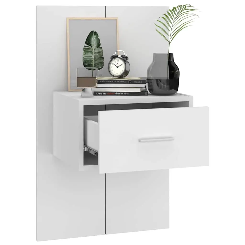 Wall-mounted Bedside Cabinets 2 pcs High Gloss White Floating Storage Drawers
