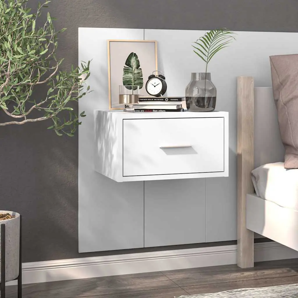 Wall-mounted Bedside Cabinets 2 pcs High Gloss White Floating Storage Drawers