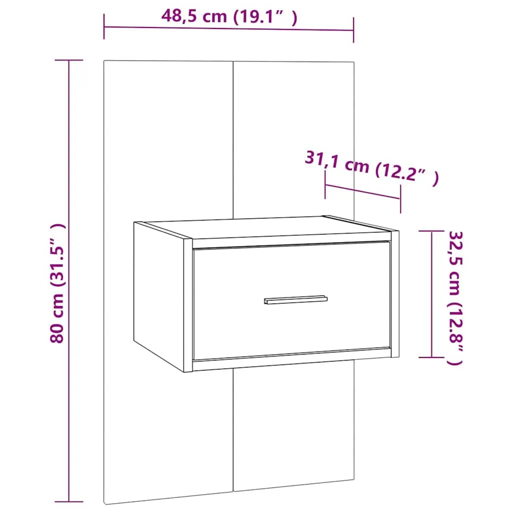 Wall-mounted Bedside Cabinets 2 pcs High Gloss White Floating Storage Drawers