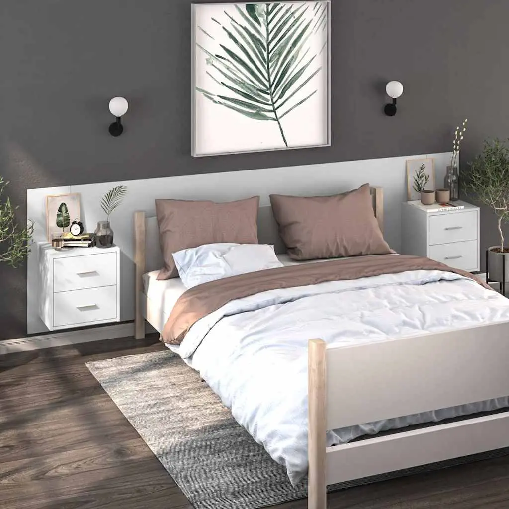 High Gloss White Floating Bedside Storage Cabinet