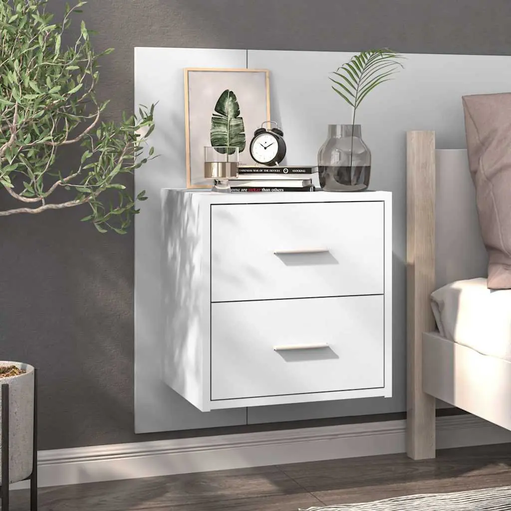 High Gloss White Wall-Mounted Bedside Cabinets 2 pcs
