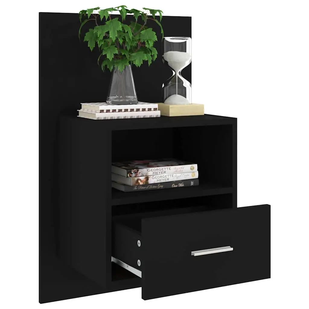 Black Wall-mounted Bedside Cabinet with Storage