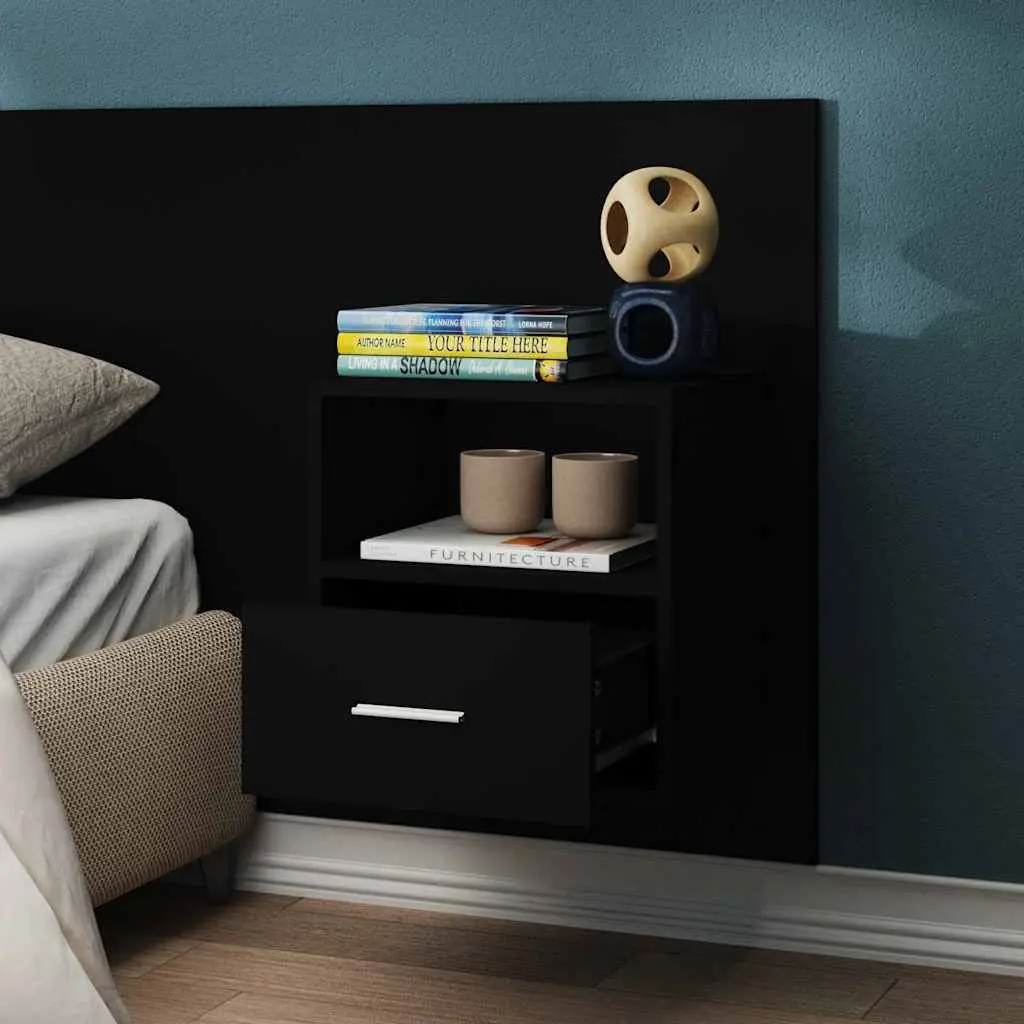 Black Wall-mounted Bedside Cabinet with Storage