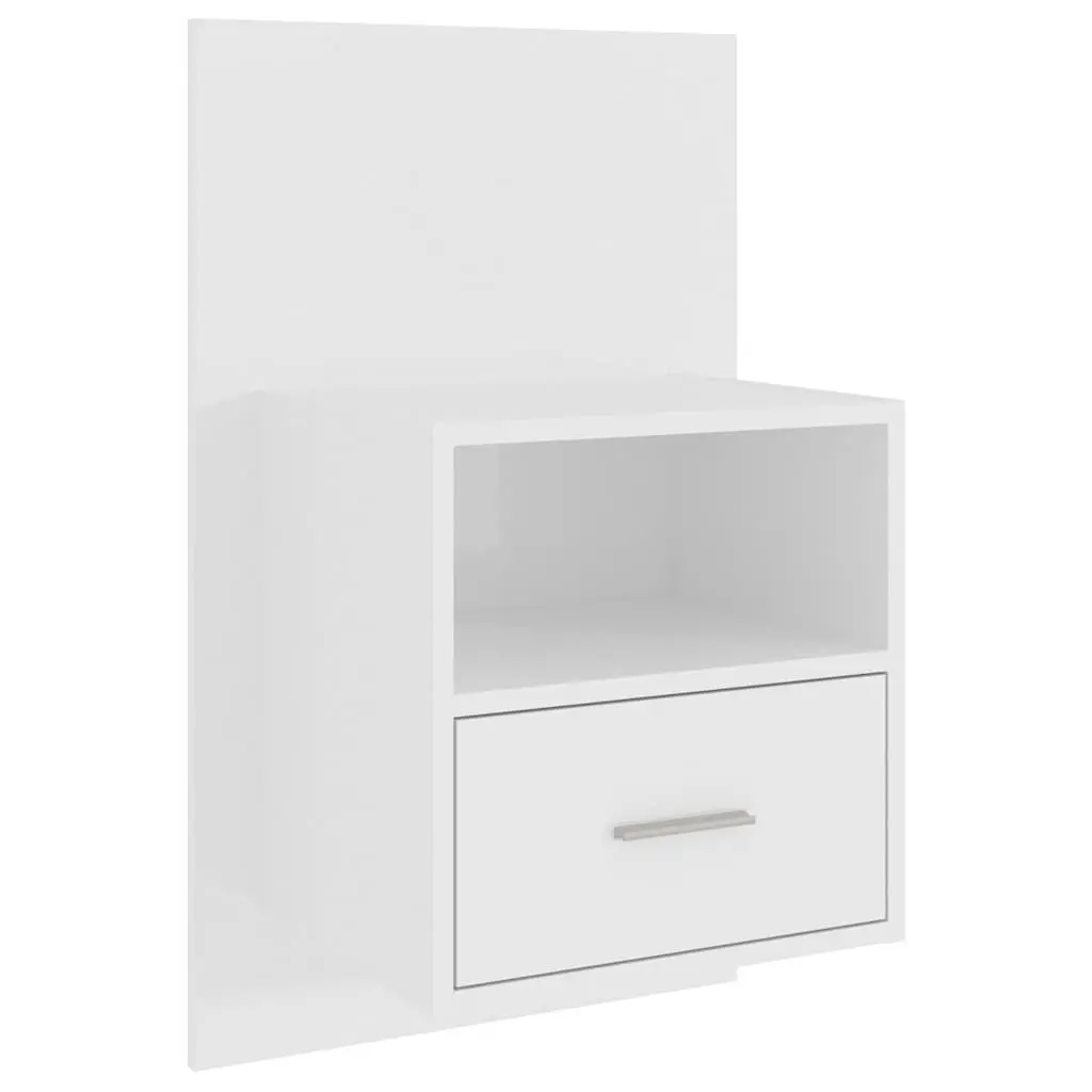 Wall-mounted Bedside Cabinet Storage Unit with Drawer White High Gloss