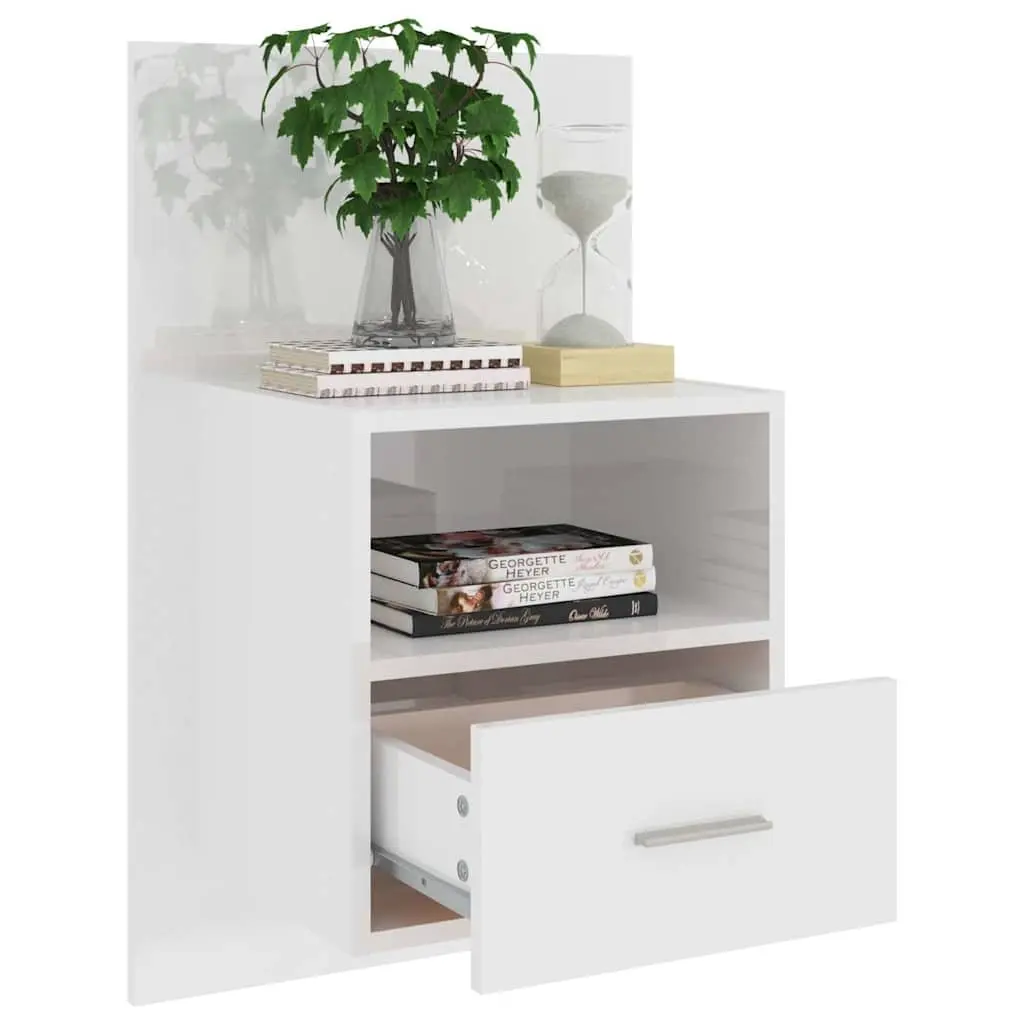 Wall-mounted Bedside Cabinet Storage Unit with Drawer White High Gloss