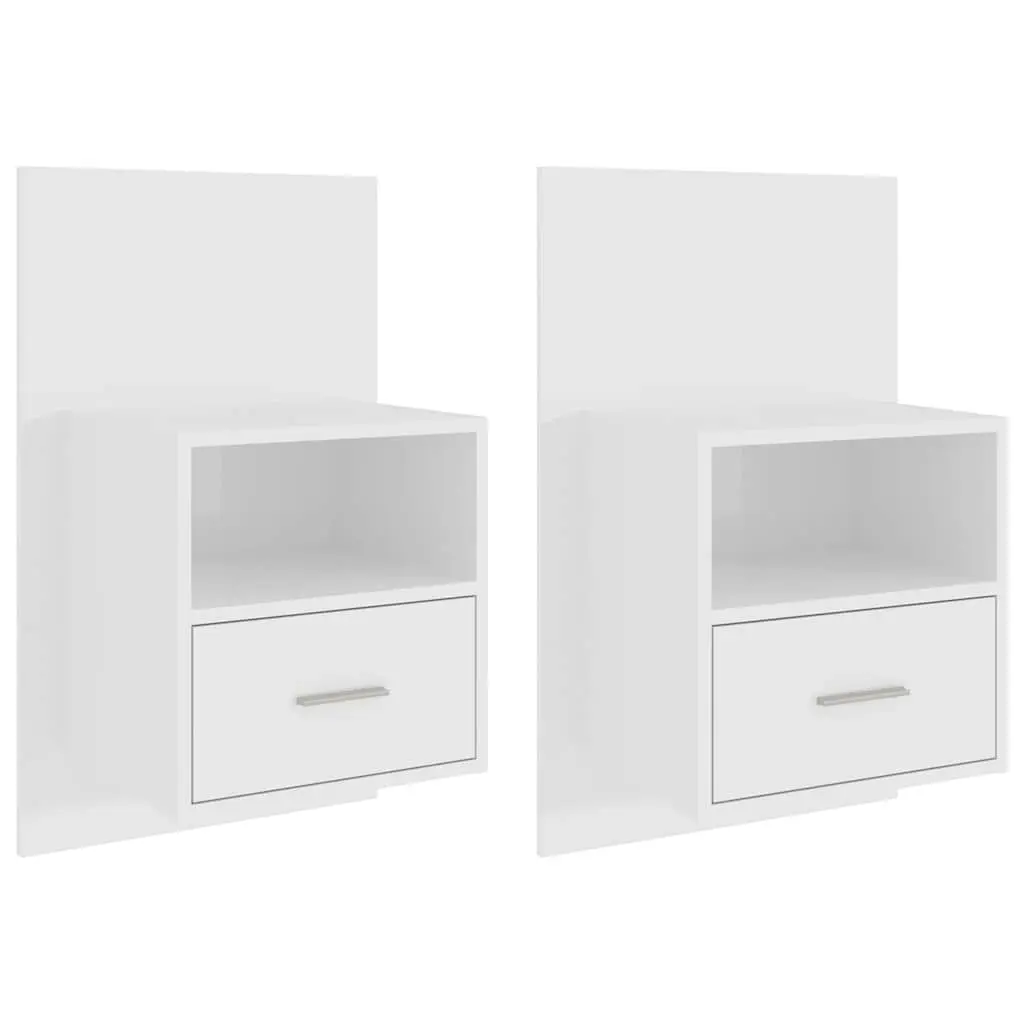 High Gloss White Floating Storage Drawer Cabinets 2 pcs