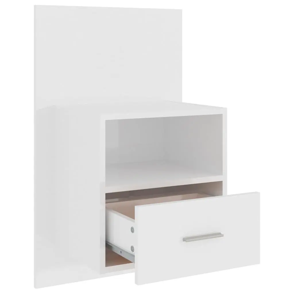 High Gloss White Floating Storage Drawer Cabinets 2 pcs