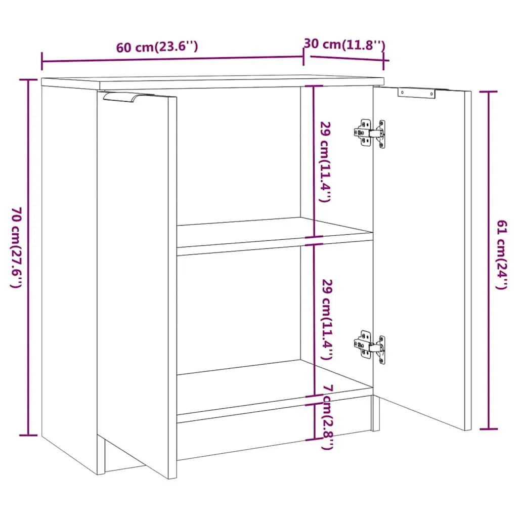Sideboard Brown Engineered Wood Storage Cabinet 60x30x70cm Living Room Furniture