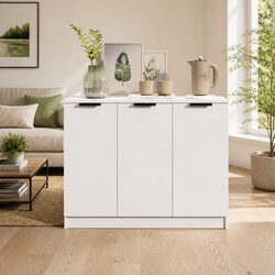 Sturdy White Sideboard Storage Cabinet with 3 Doors