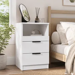 Stylish White Engineered Wood Bedside Cabinet with 2 Drawers