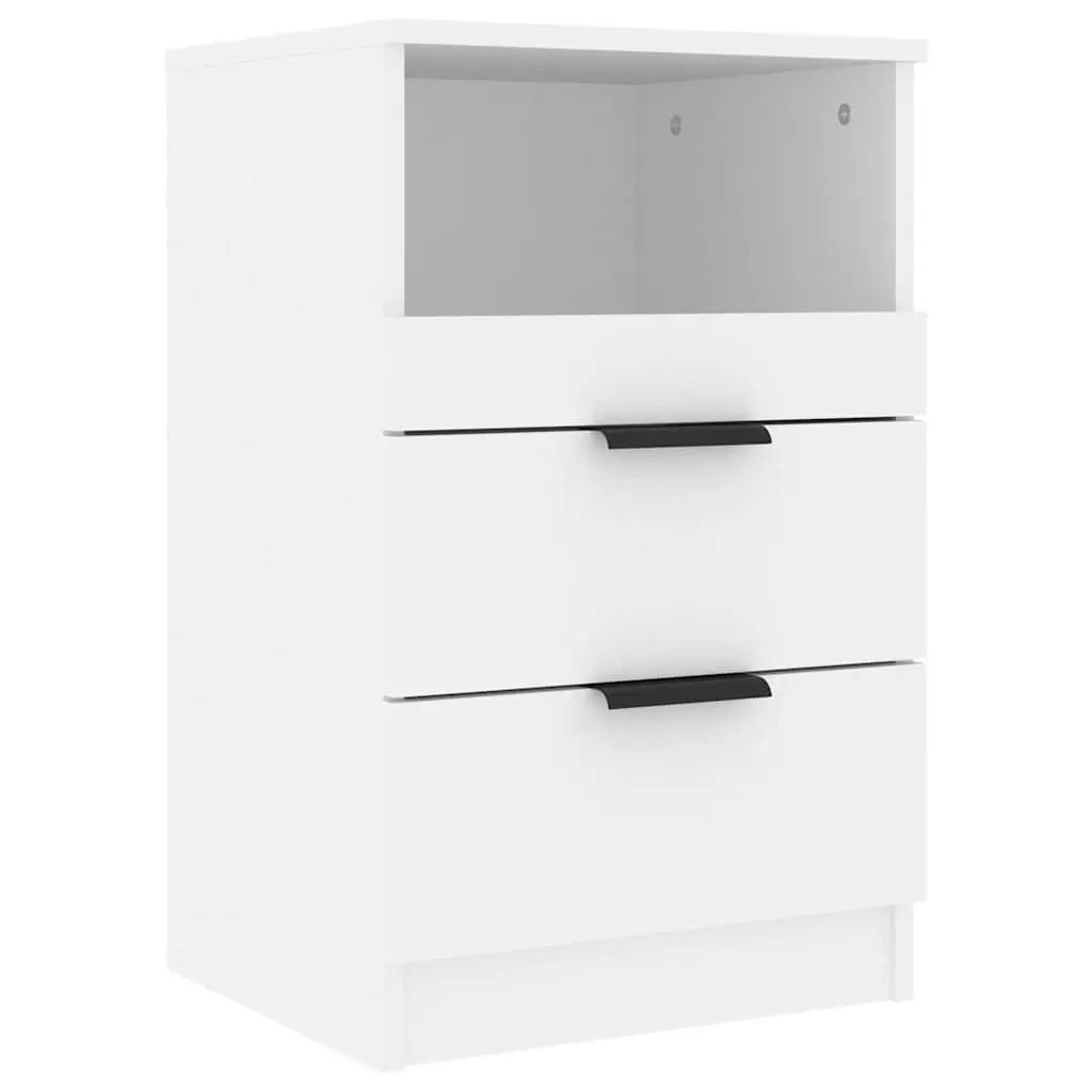 White Engineered Wood Bedside Cabinet with 2 Drawers