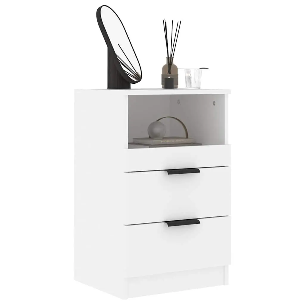 White Engineered Wood Bedside Cabinet with 2 Drawers