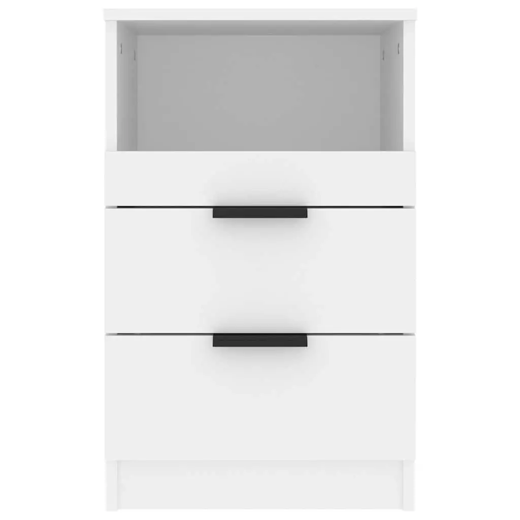 White Engineered Wood Bedside Cabinet with 2 Drawers