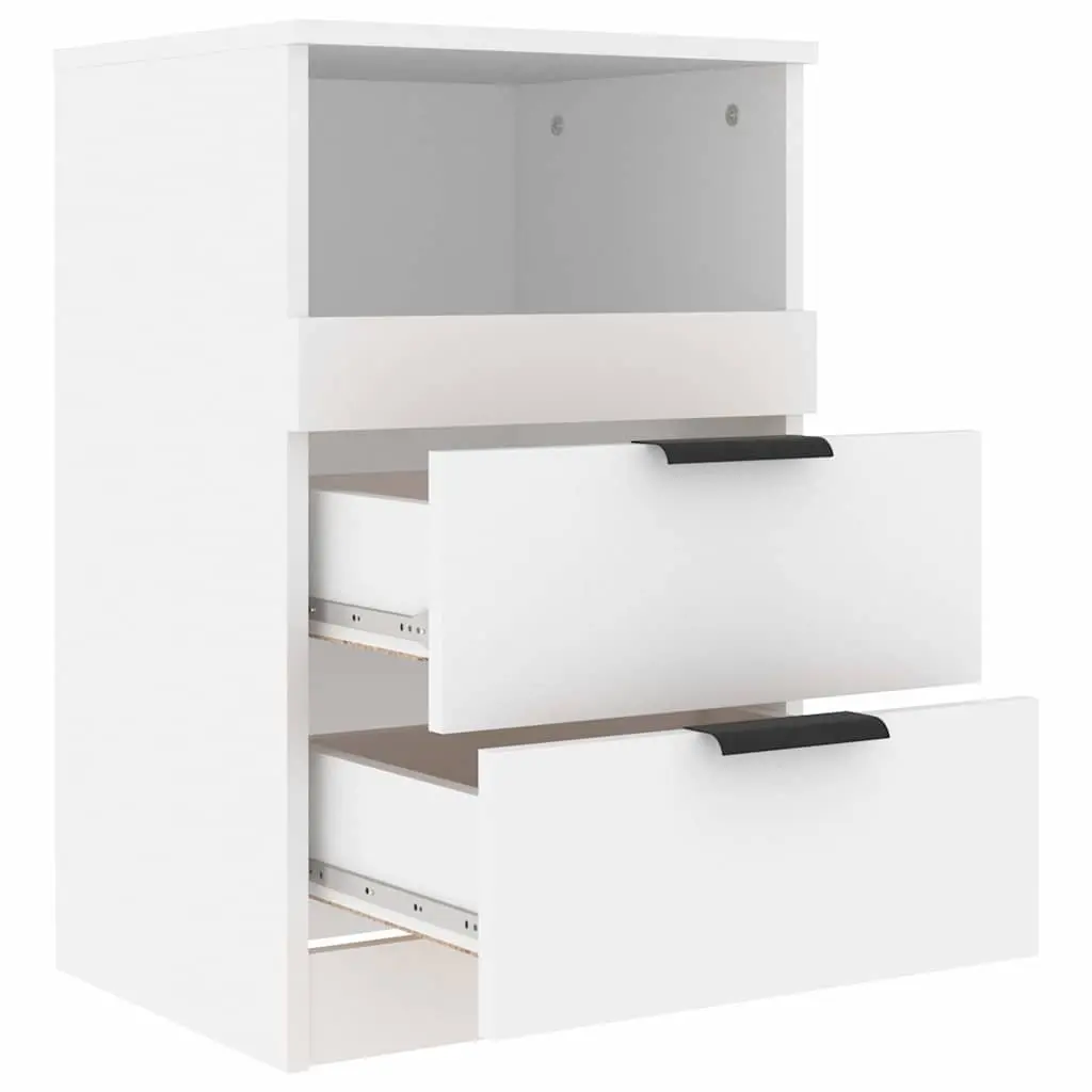 White Engineered Wood Bedside Cabinet with 2 Drawers