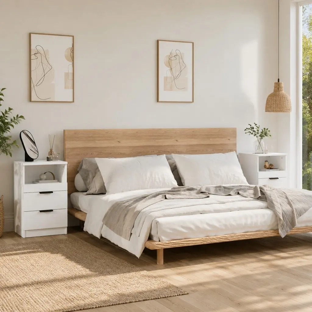 White Engineered Wood Nightstand Set with Drawers