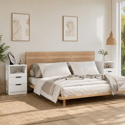 White Engineered Wood Nightstand Set with Drawers