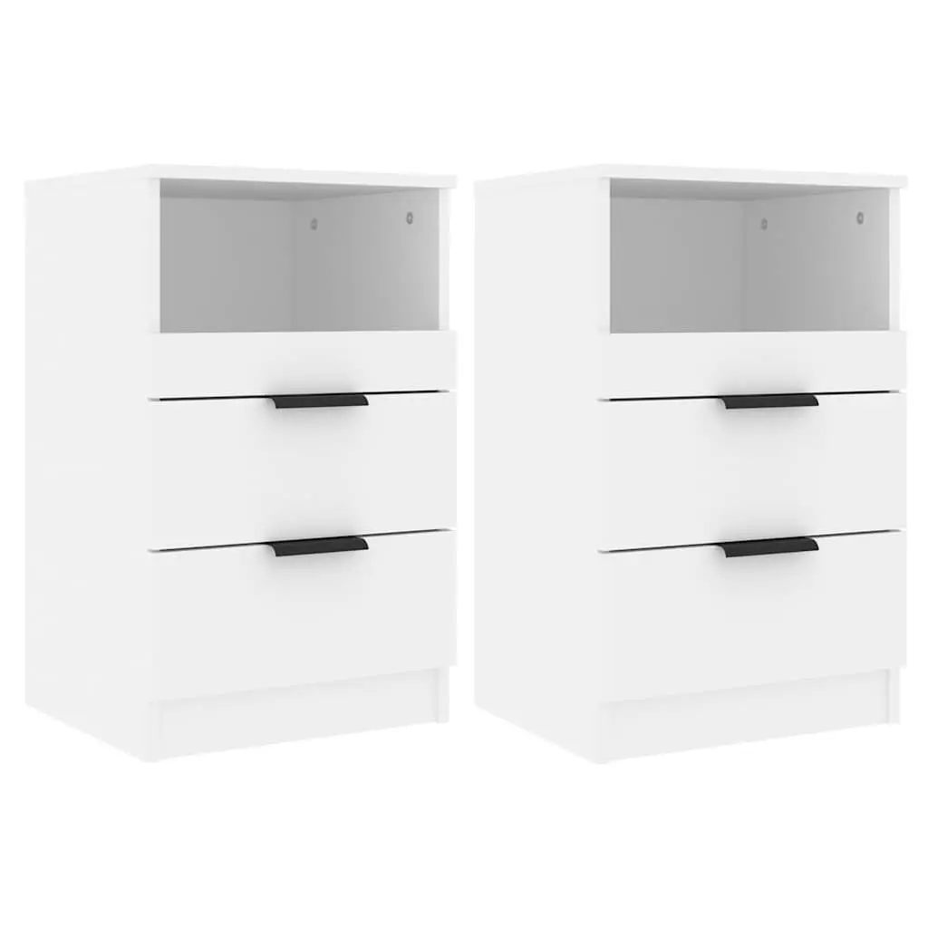 White Engineered Wood Nightstand Set with Drawers