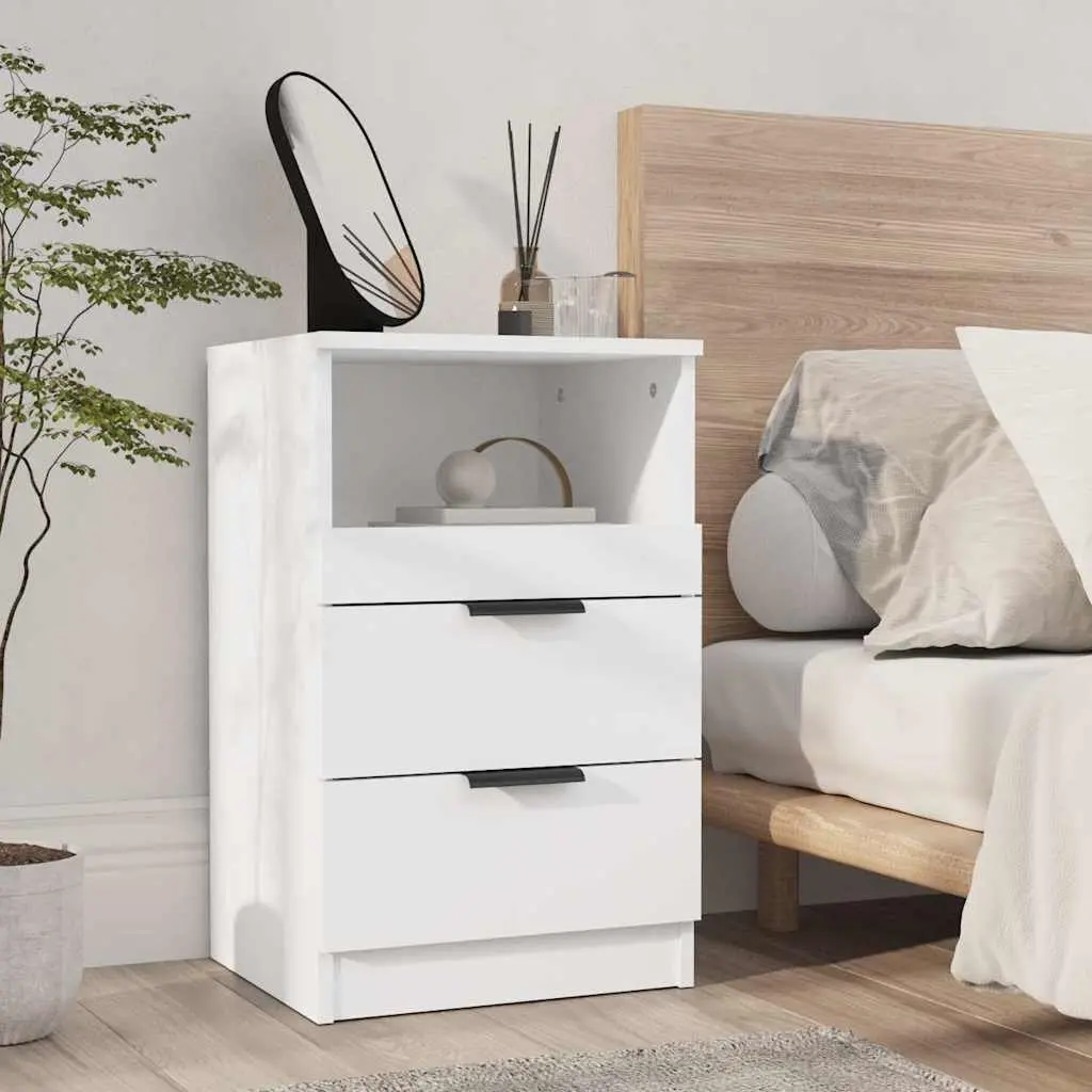 White Engineered Wood Nightstand Set with Drawers
