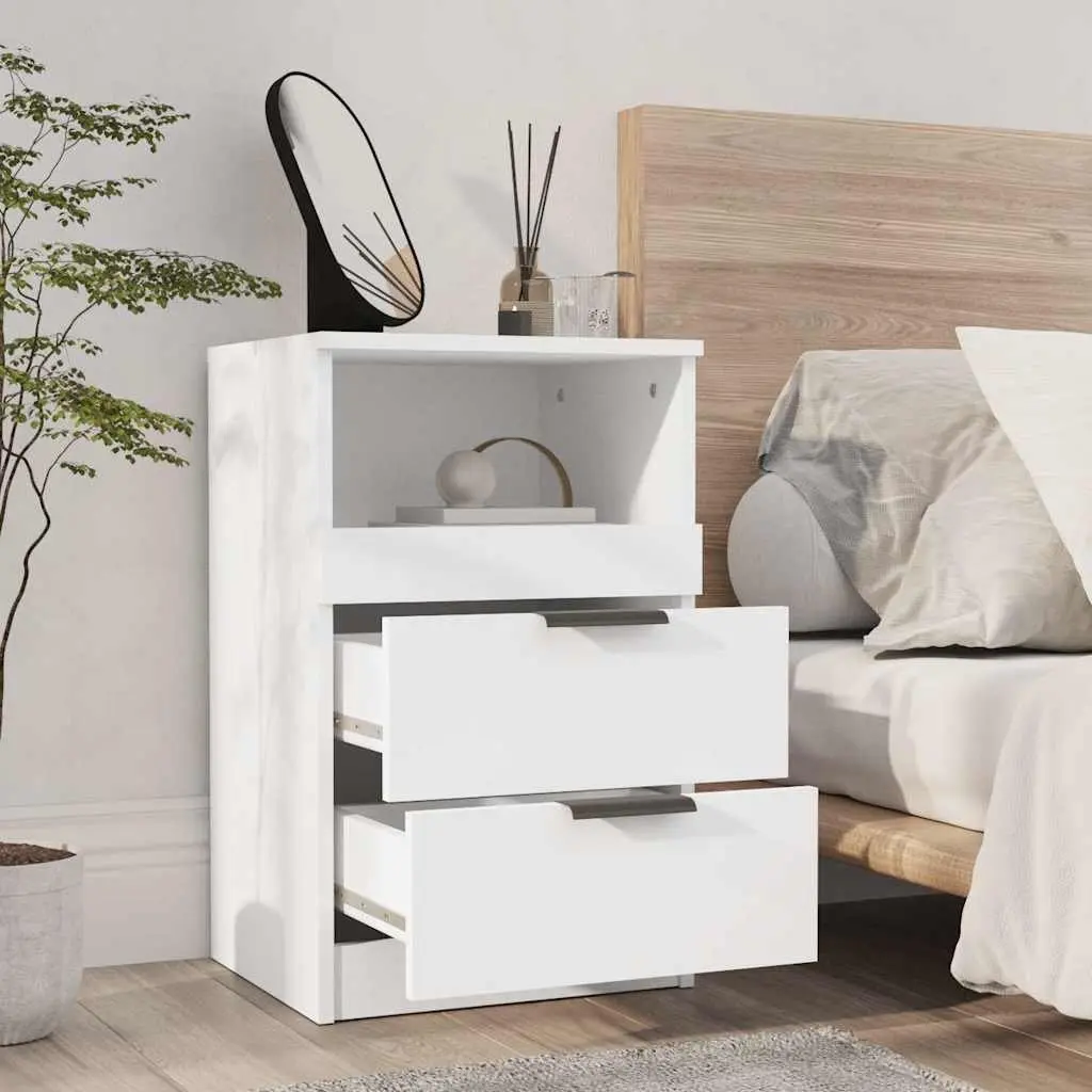 White Engineered Wood Nightstand Set with Drawers