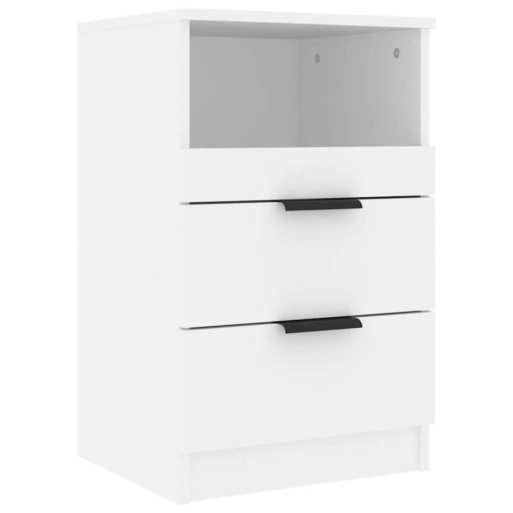 White Engineered Wood Nightstand Set with Drawers