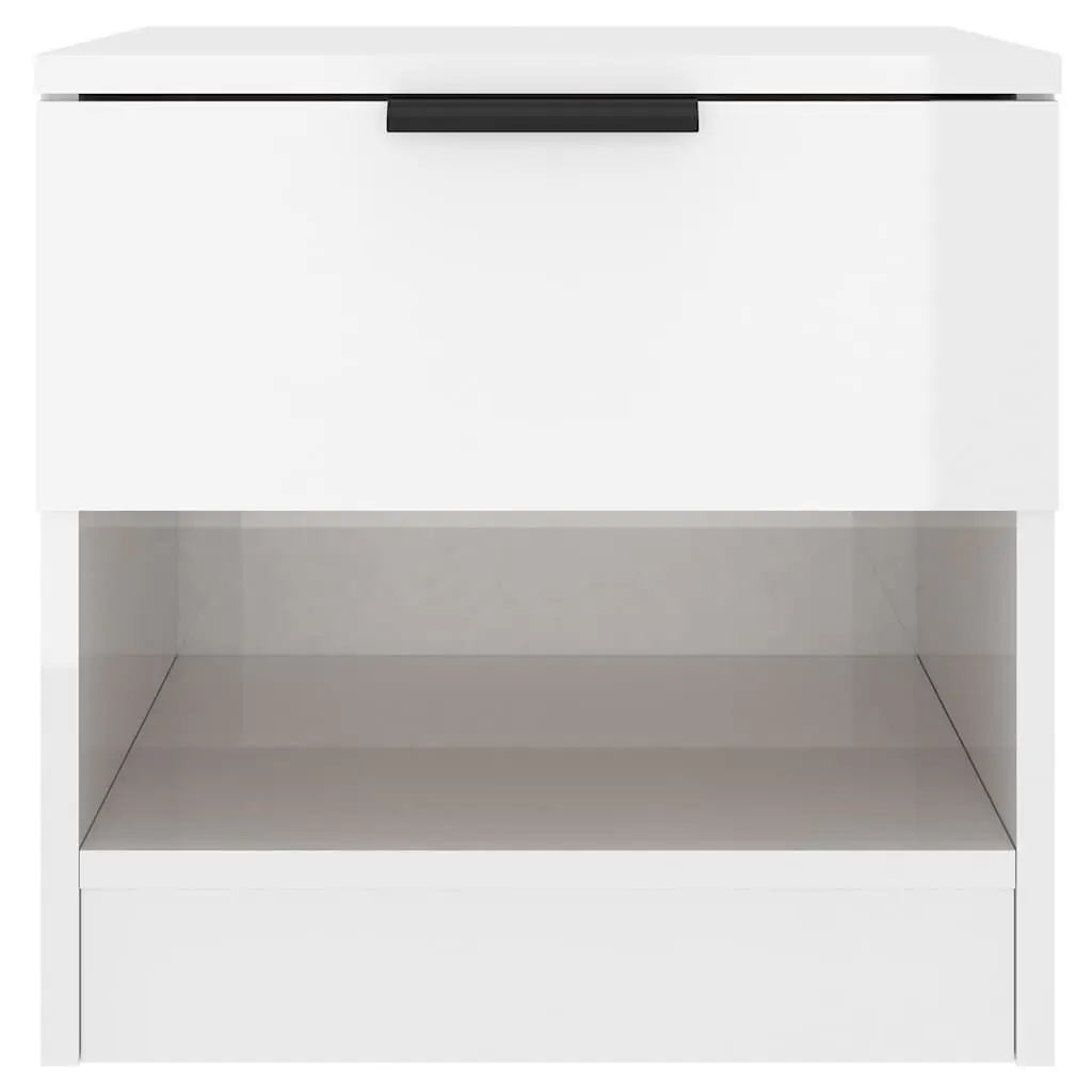 Bedside Cabinets 2 pcs High Gloss White Engineered Wood Nightstands Storage