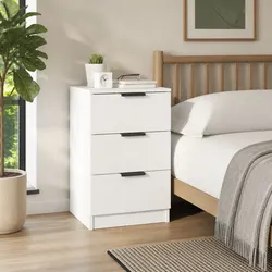 Sturdy White Bedside Cabinet with Three Drawers