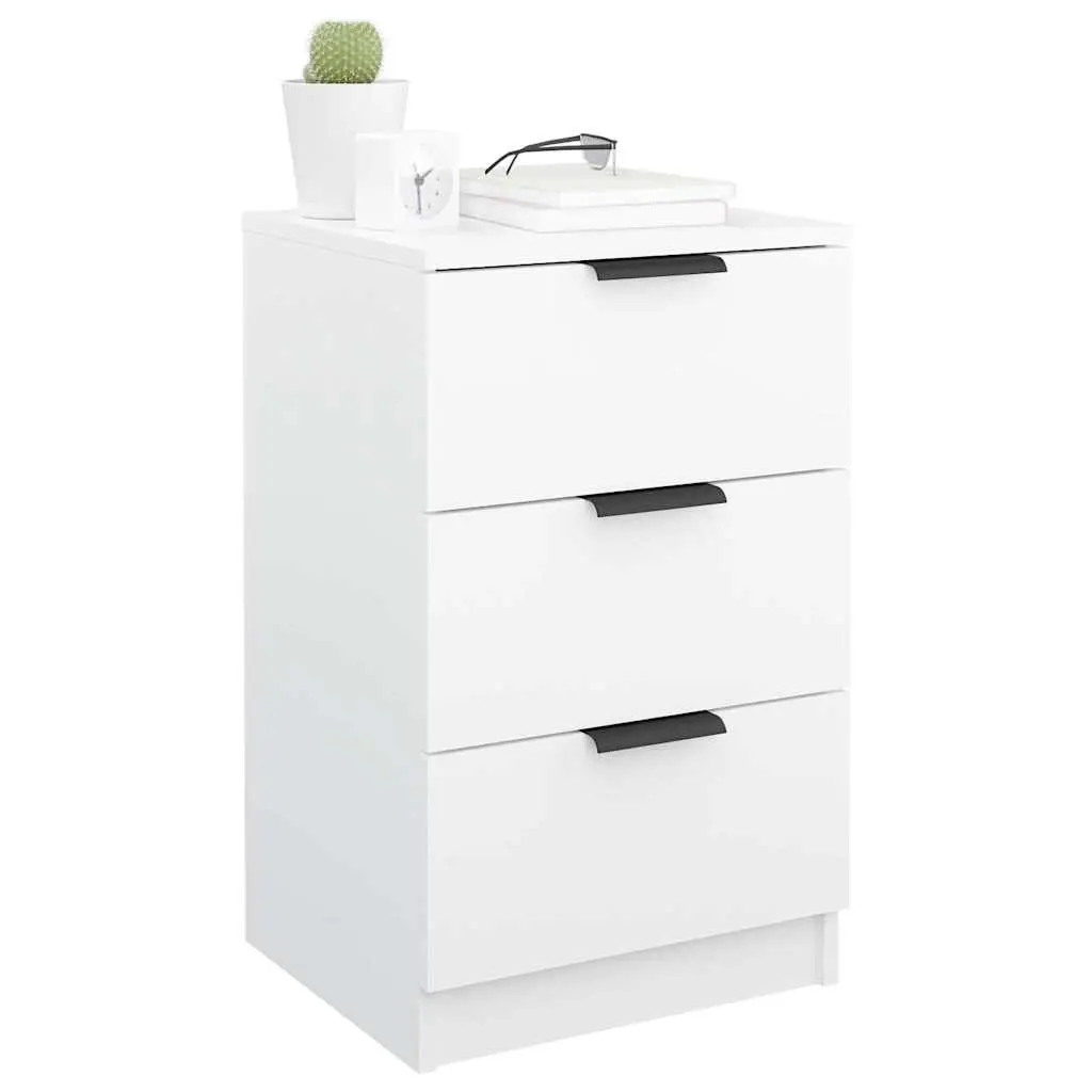 White Bedside Cabinet with Three Drawers
