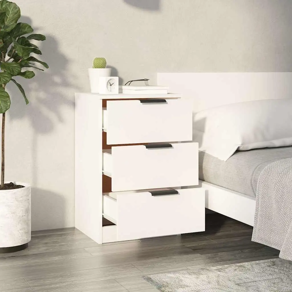 White Bedside Cabinet with Three Drawers