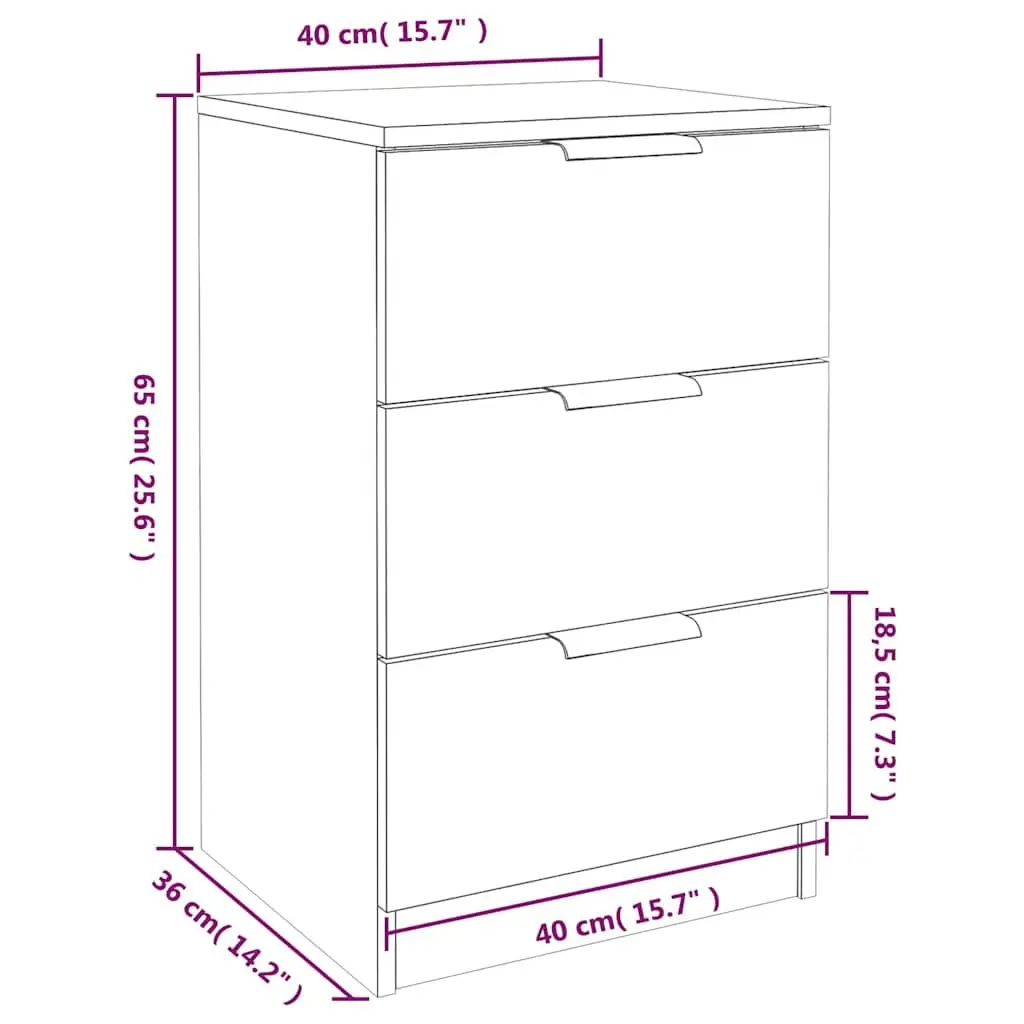 White Bedside Cabinet with Three Drawers
